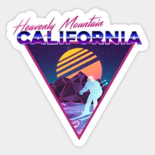 Retro Vaporwave Ski Mountain | Heavenly Mountain California | Shirts, Stickers, and More! Sticker